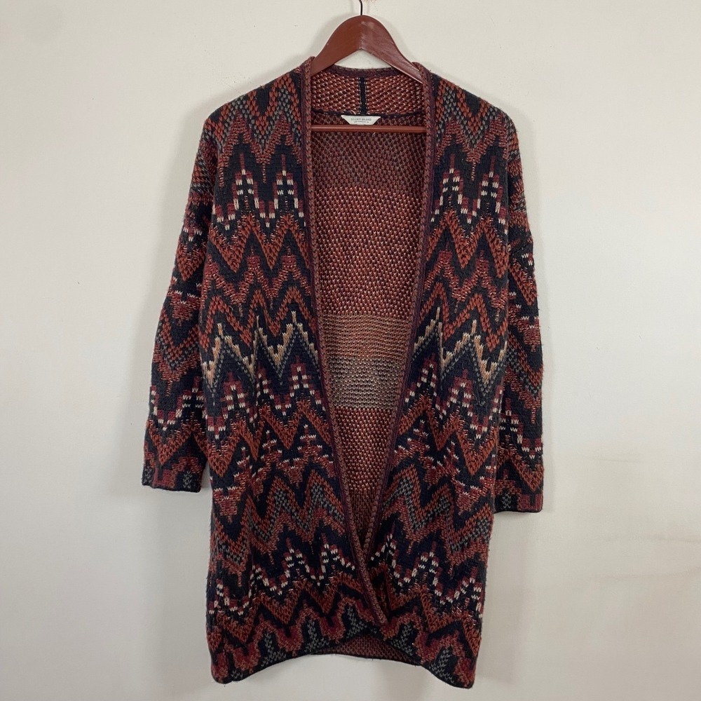 Lucky Brand Cardigan Sweater Open Front Aztec Pattern XS Western Wool Blend Cozy - Picture 2 of 7